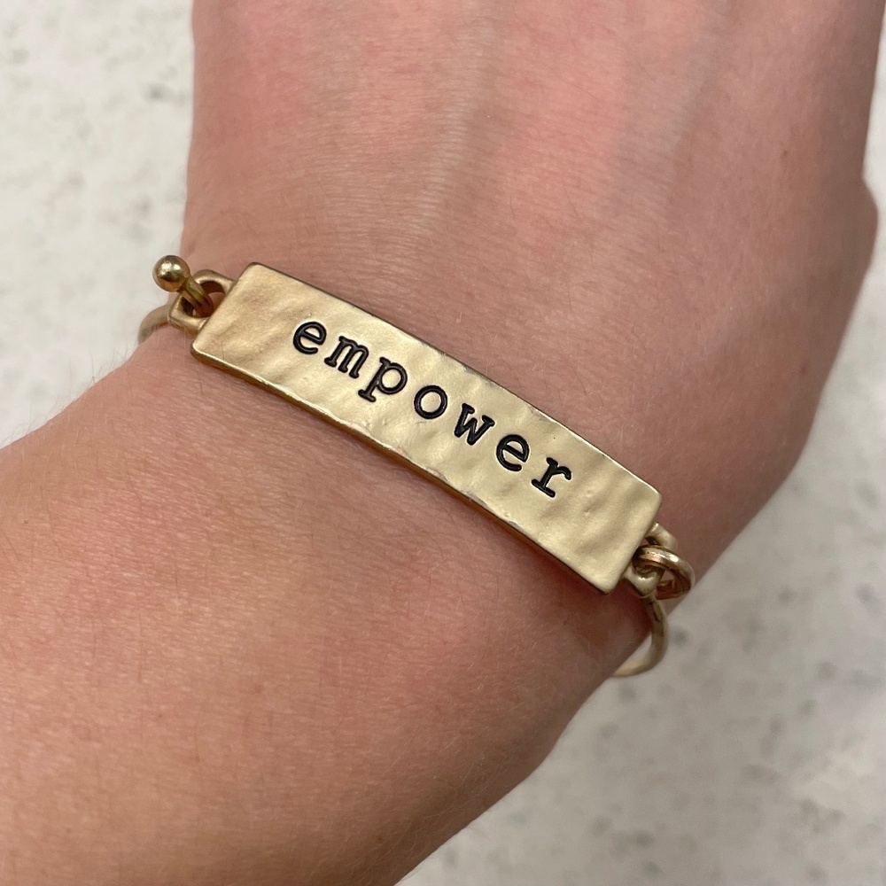 Gold Plated Empower Band Bracelet with Soft Hook Clasp